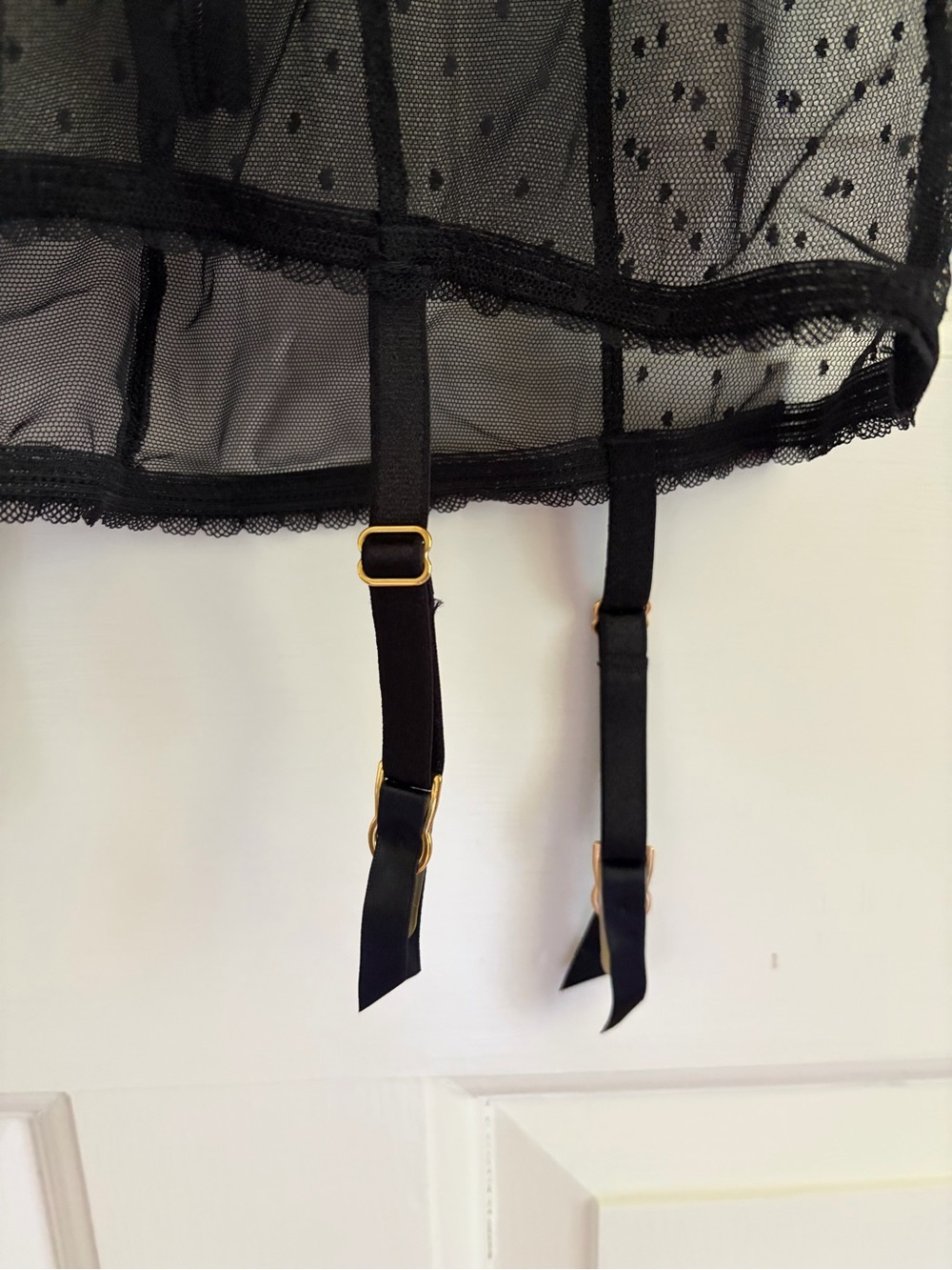 Victoria's Secret Black Sheer Dot Mesh Bustier Camisole with Garter Straps - Picture 3 of 3